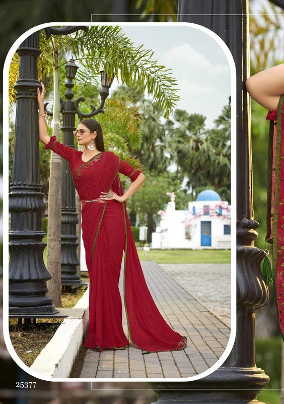 Vallabhi Roohi Vl-25377 Red Georgette Saree