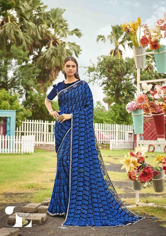 Vallabhi Roohi Vl-25382 Blue Georgette Saree