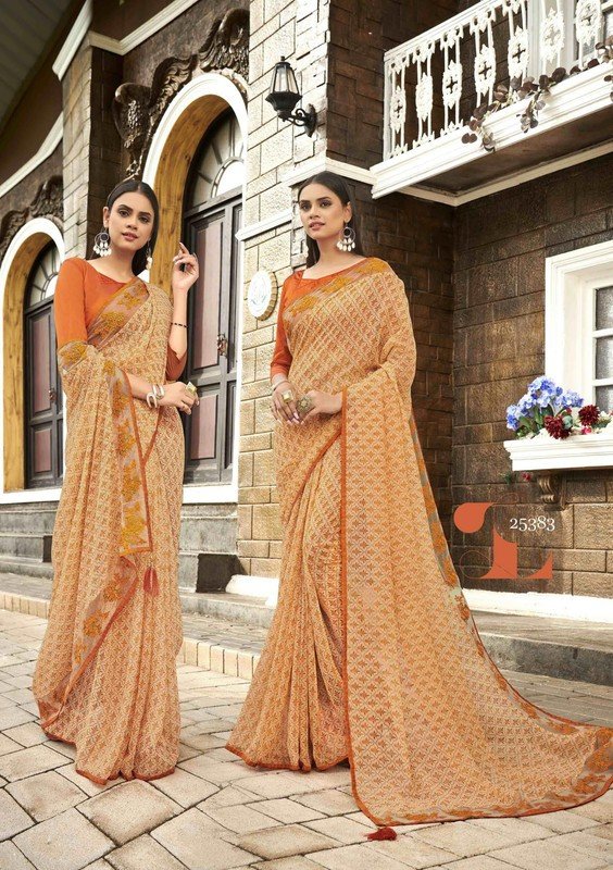 Vallabhi Roohi Vl-25383 Yellow Georgette Saree