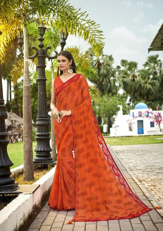 Vallabhi Roohi Vl-25384 Orange Georgette Saree