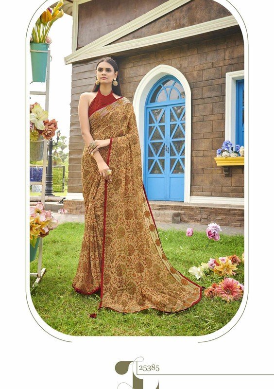 Vallabhi Roohi Vl-25385 Yellow Georgette Saree