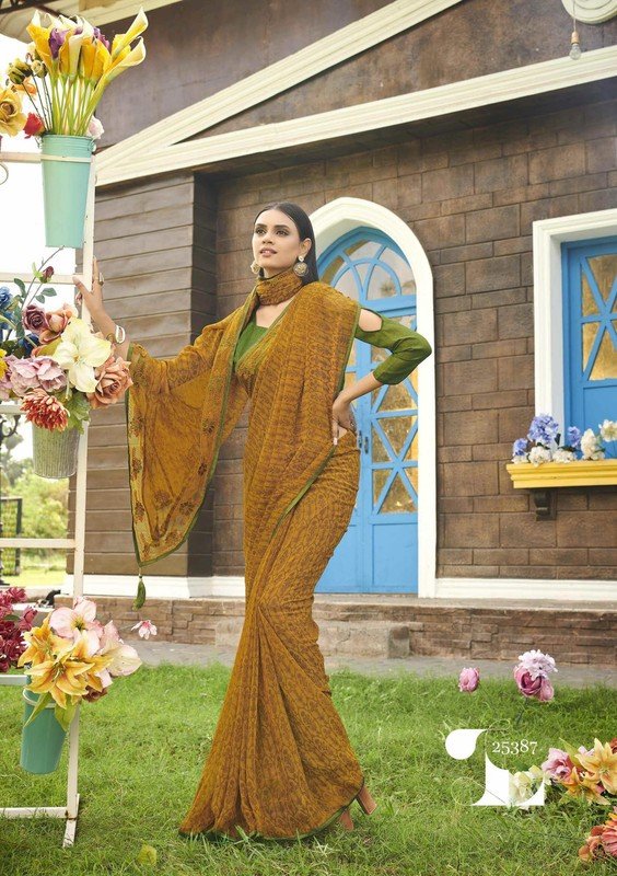 Vallabhi Roohi Vl-25387 Yellow Georgette Saree