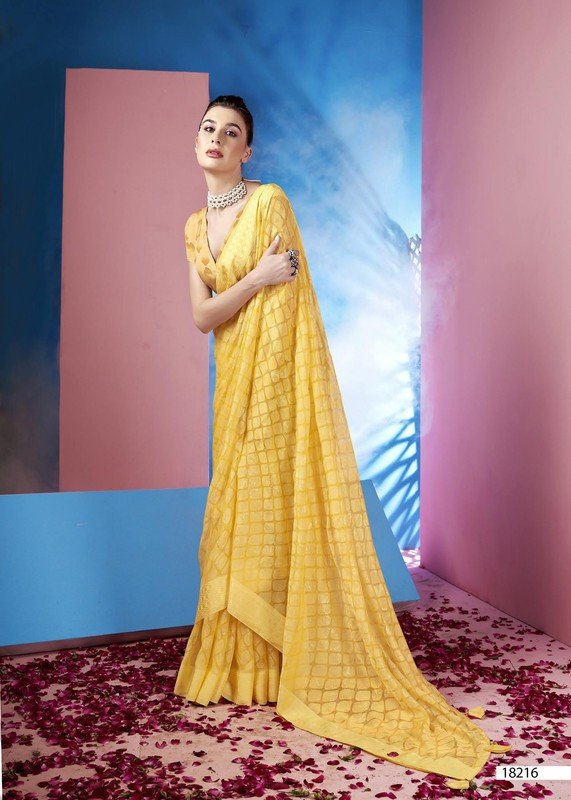 Vallabhi Saffron V-3 Vl-18216 Yellow Brasso Saree