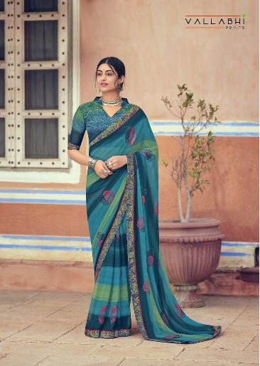 Vallabhi Sakshi Vl-29671 Blue Georgette Saree