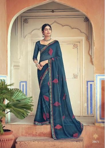 Vallabhi Sakshi Vl-29673 Blue Georgette Saree