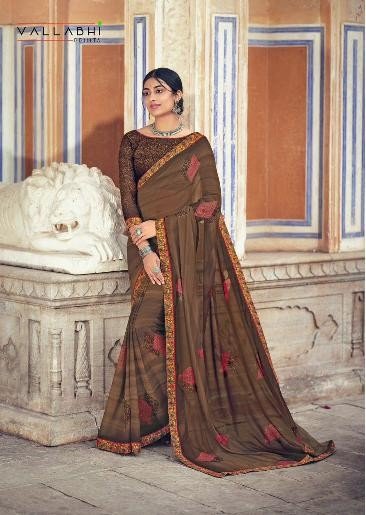 Vallabhi Sakshi Vl-29674 Brown Georgette Saree