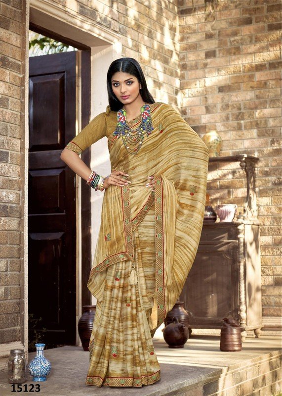 Vallabhi Seeza Vl-15123 Cream Georgette Saree