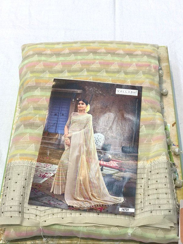 Vallabhi Sky Vl-15731 Cream Georgette Saree