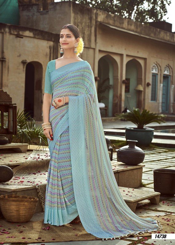 Vallabhi Sky Vl-15738 Blue Georgette Saree