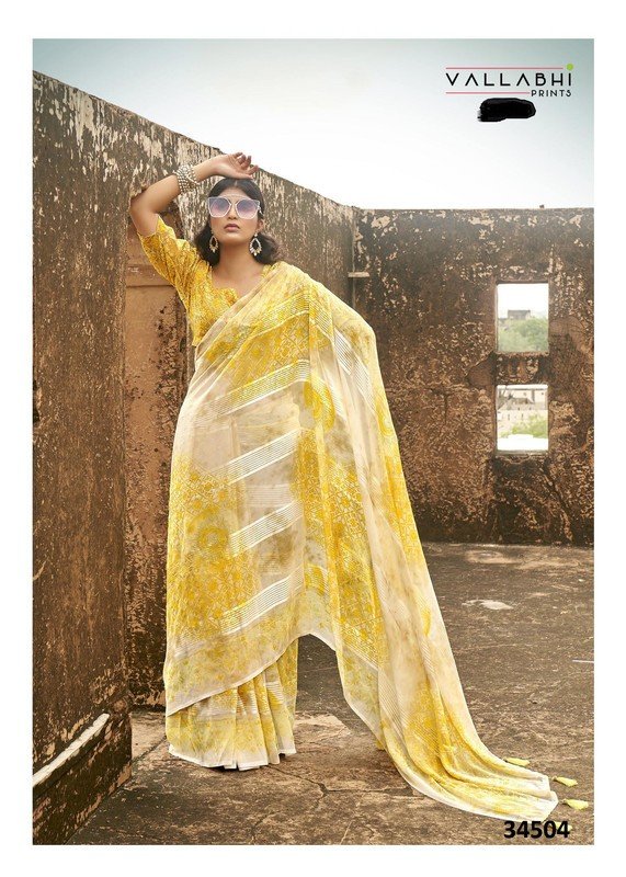 Vallabhi Vaidarbhi Vl-34504 Yellow Georgette Saree