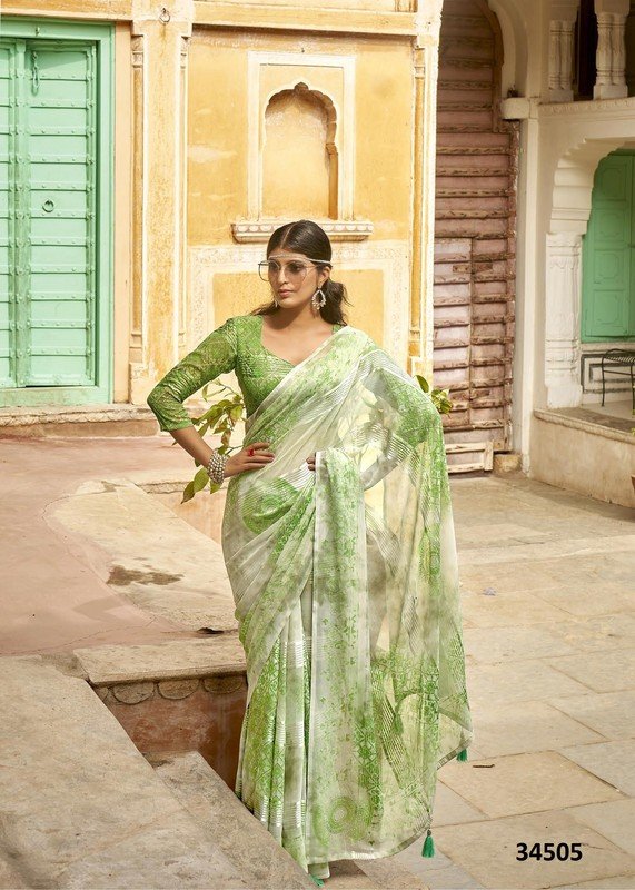 Vallabhi Vaidarbhi Vl-34505 Green Georgette Saree