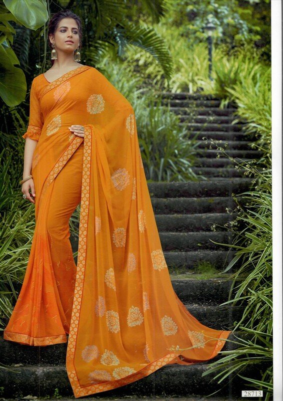 Vallabhi Vasant Vl-28713 Yellow Georgette Saree