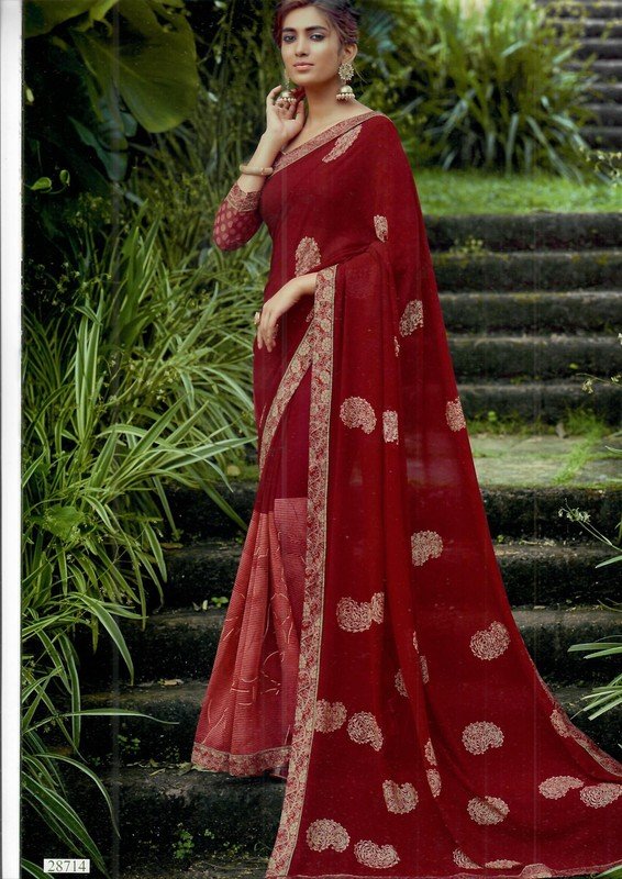 Vallabhi Vasant Vl-28714 Maroon Georgette Saree