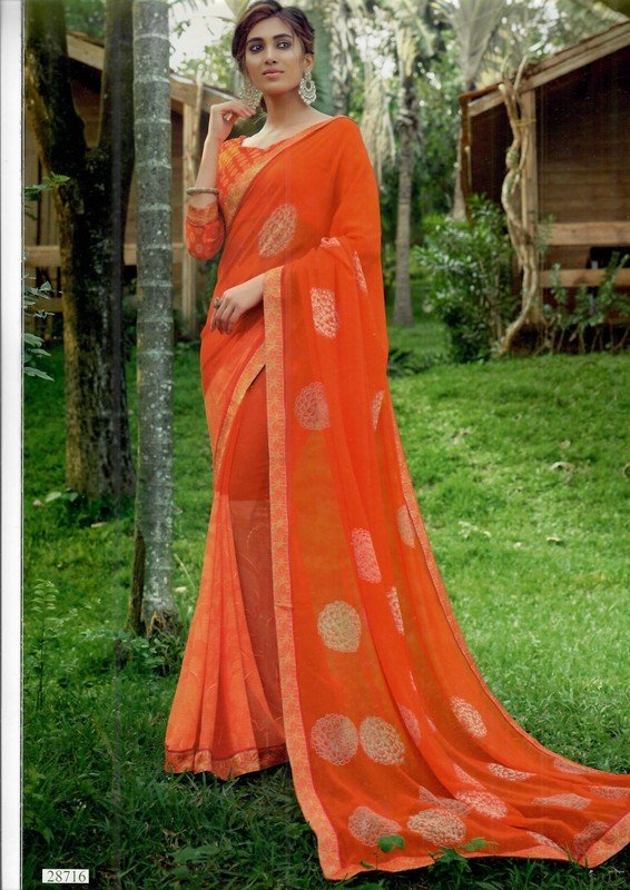 Vallabhi Vasant Vl-28716 Orange Georgette Saree