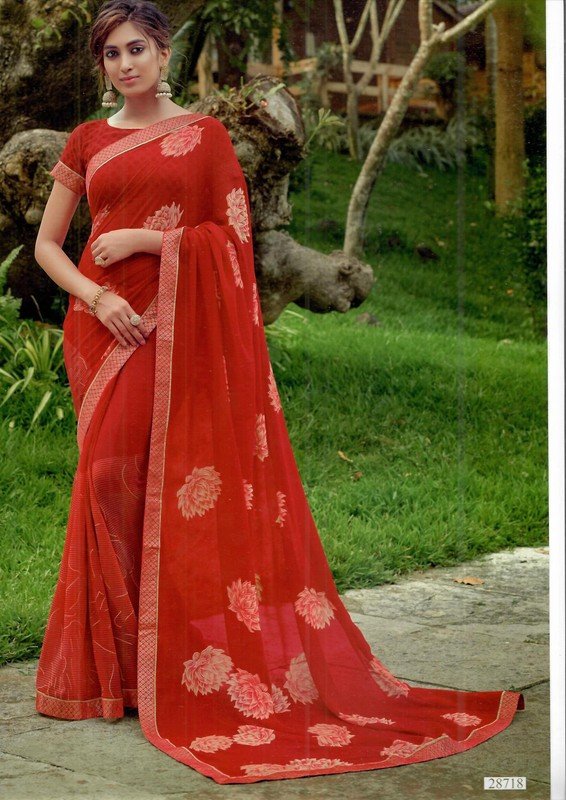 Vallabhi Vasant Vl-28718 Red Georgette Saree