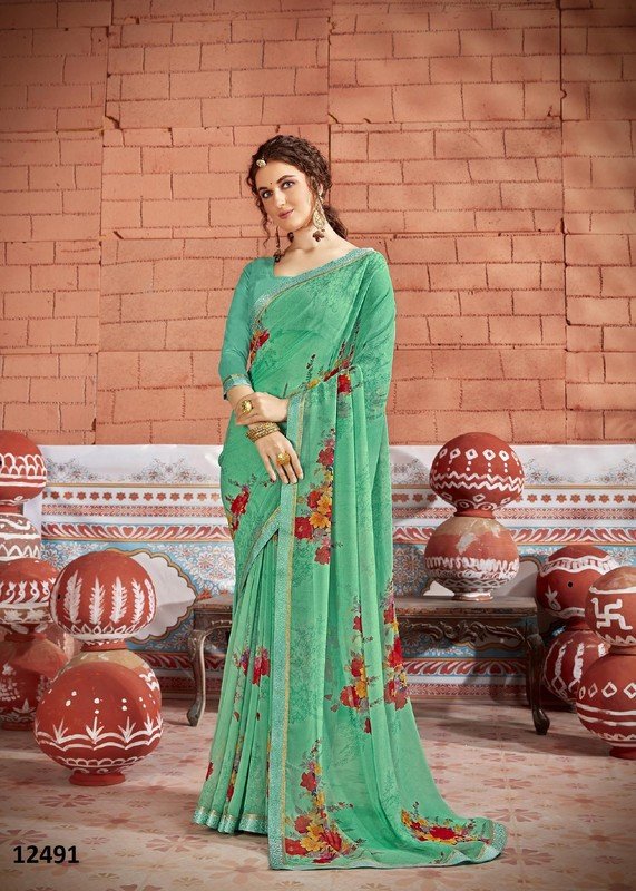 Vallabhi Venilla Vl-12491 Green Georgette Saree