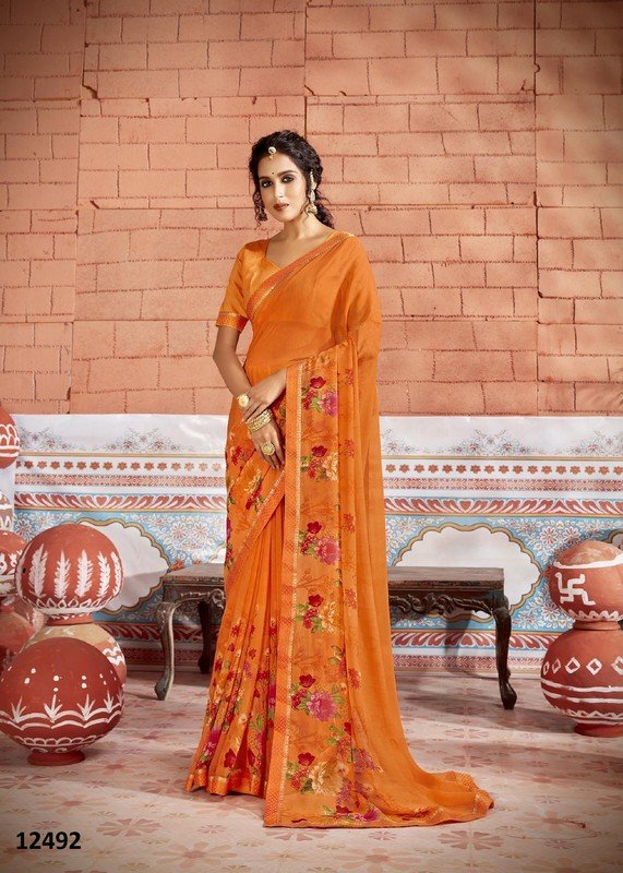 Vallabhi Venilla Vl-12492 Orange Georgette Saree