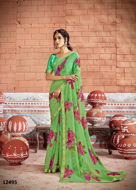 Vallabhi Venilla Vl-12495 Brown Georgette Saree