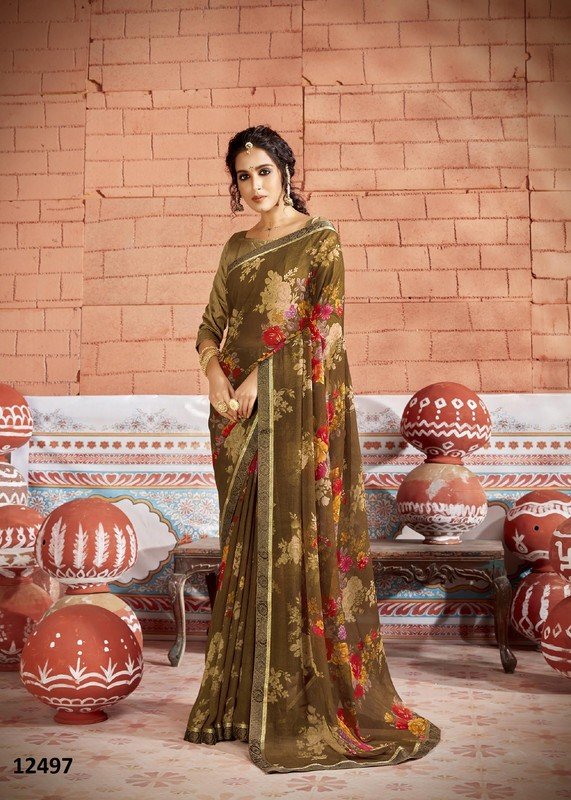 Vallabhi Venilla Vl-12497 Yellow Georgette Saree