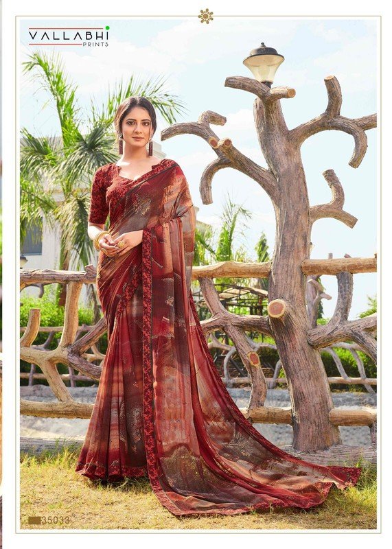 Vallabhi Vipasa Vl-33033 Maroon Georgette Saree