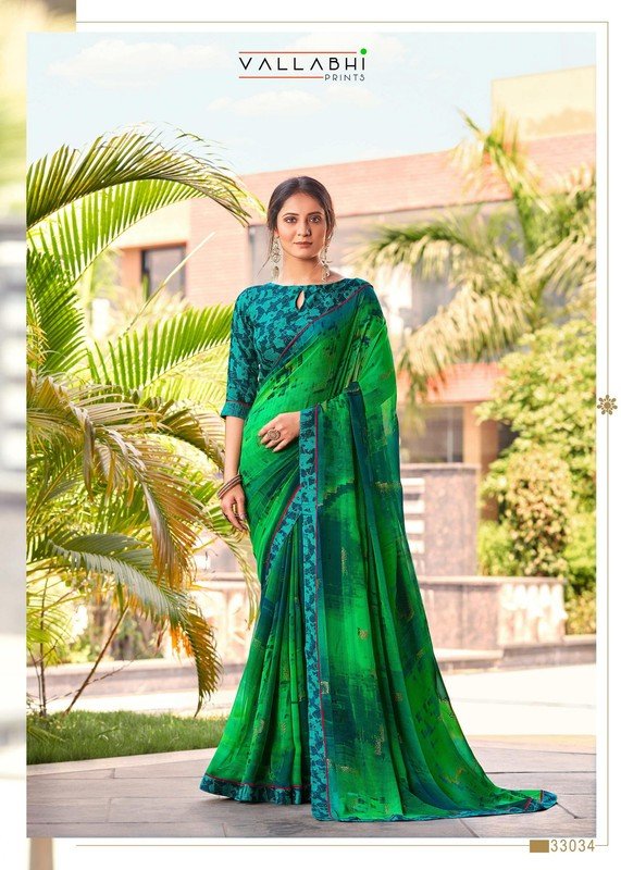 Vallabhi Vipasa Vl-33034 Green Georgette Saree