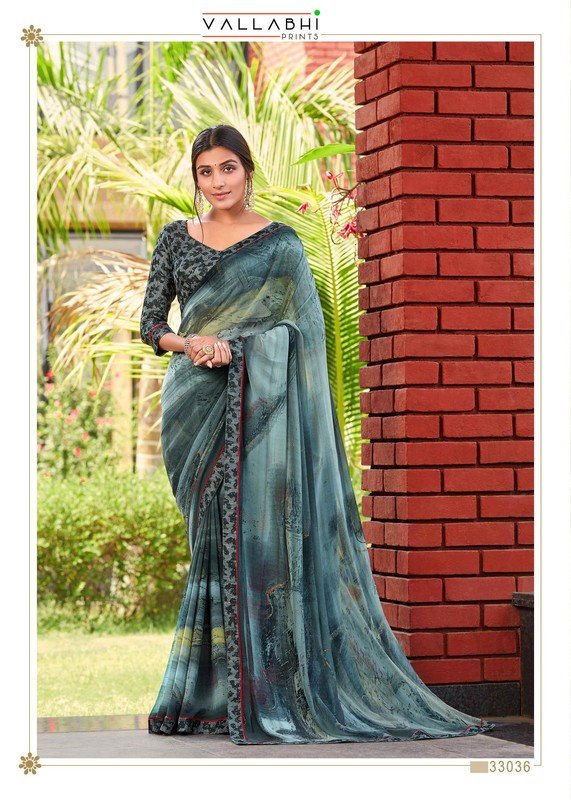 Vallabhi Vipasa Vl-33036 Grey Georgette Saree