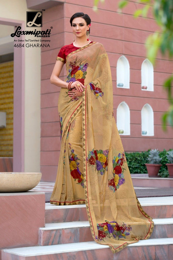 Laxmipati Vasundhara 4684 Cream Chiffon Saree