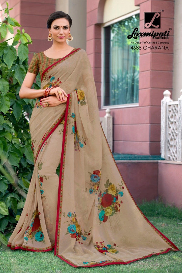 Laxmipati Vasundhara 4685 Cream Chiffon Saree