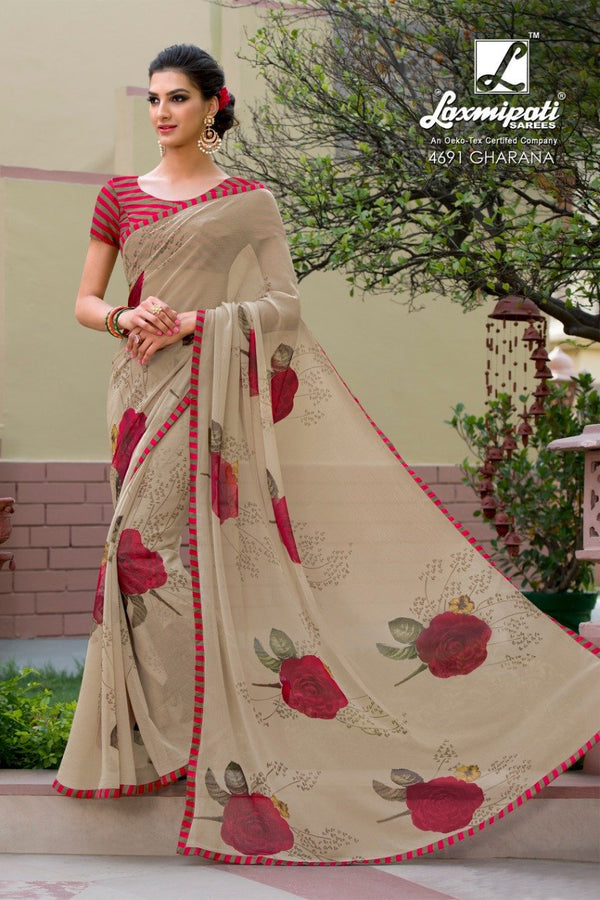 Laxmipati Vasundhara 4691 Cream Chiffon Saree