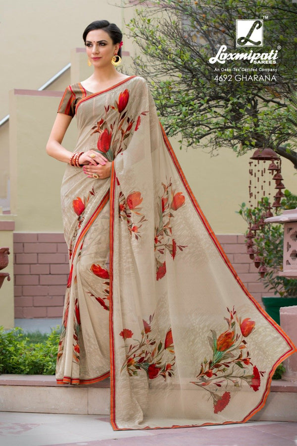 Laxmipati Vasundhara 4692 Cream Chiffon Saree