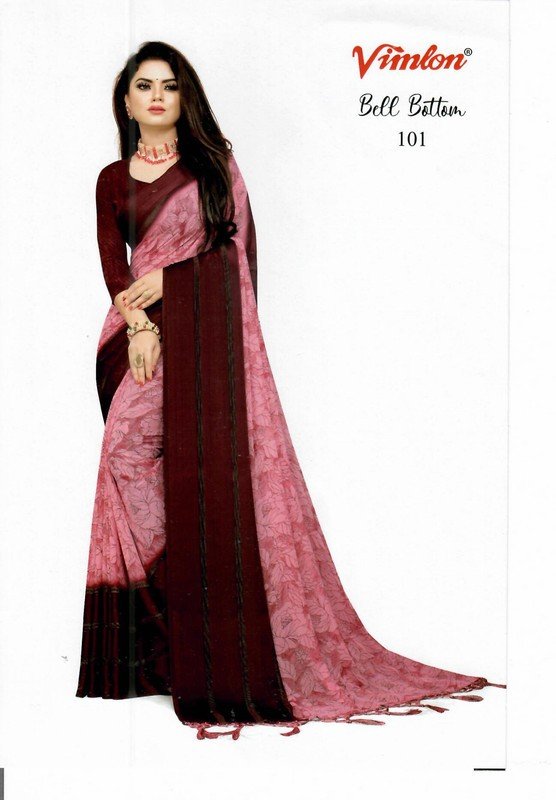 Vimlon Bell Bottom Vb001 Pink Georgette Saree