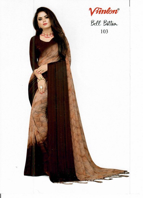 Vimlon Bell Bottom Vb003 Brown Georgette Saree