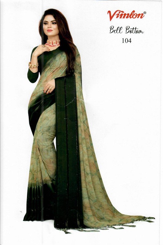 Vimlon Bell Bottom Vb004 Green Georgette Saree