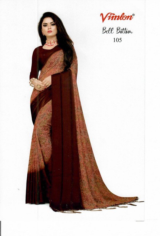 Vimlon Bell Bottom Vb005 Brown Georgette Saree