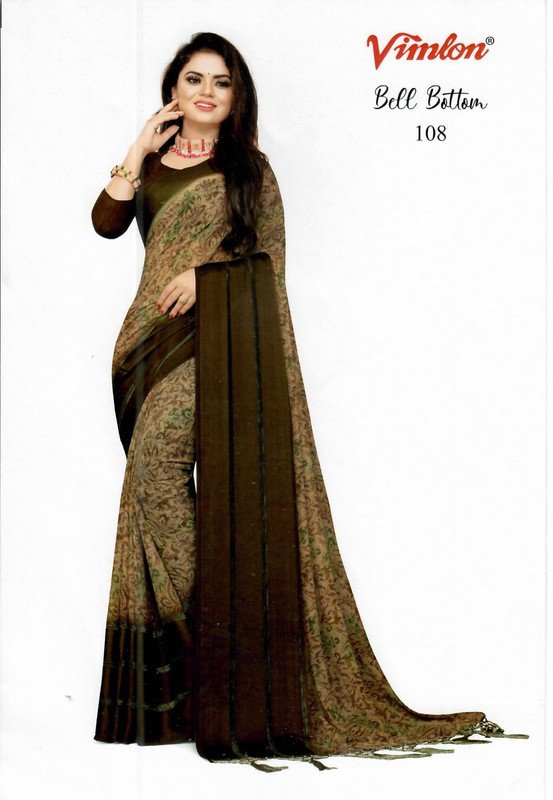 Vimlon Bell Bottom Vb008 Brown Georgette Saree