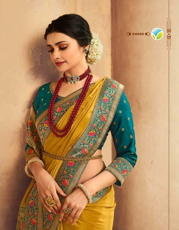 Vinay Heritage Vn-V24093 Yellow Crape Silk Saree