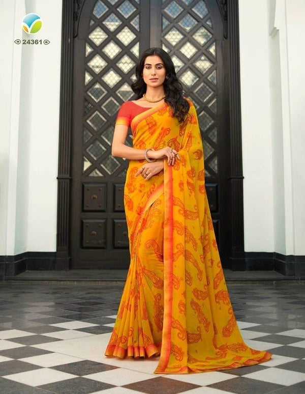 Vinay Starwalk-67 Vn-V24361 Yellow Georgette Saree