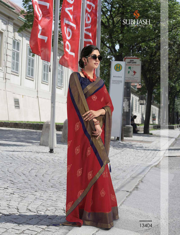 Subhash Old Hit Sb-13404 Red Chiffon Saree