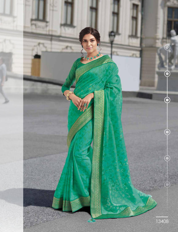 Subhash Old Hit Sb-13408 Green Chiffon Saree