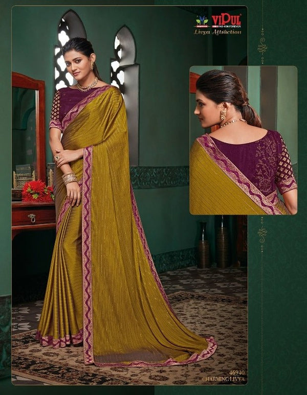 Vipul Livya Attraction Vp-46940 Yellow Silk Chiffon Saree