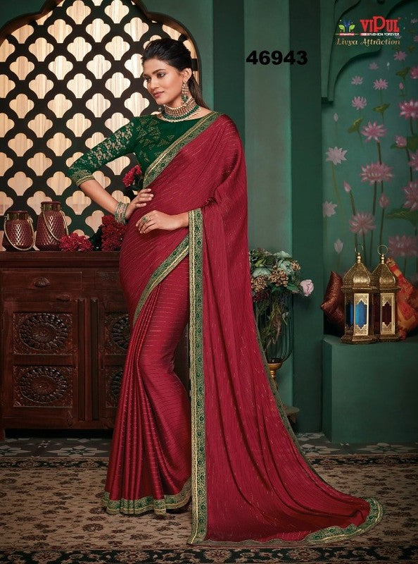 Vipul Livya Attraction Vp-46943 Red Silk Chiffon Saree