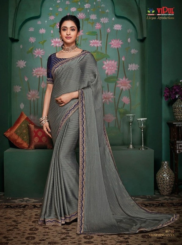 Vipul Livya Attraction Vp-46946 Grey Silk Chiffon Saree