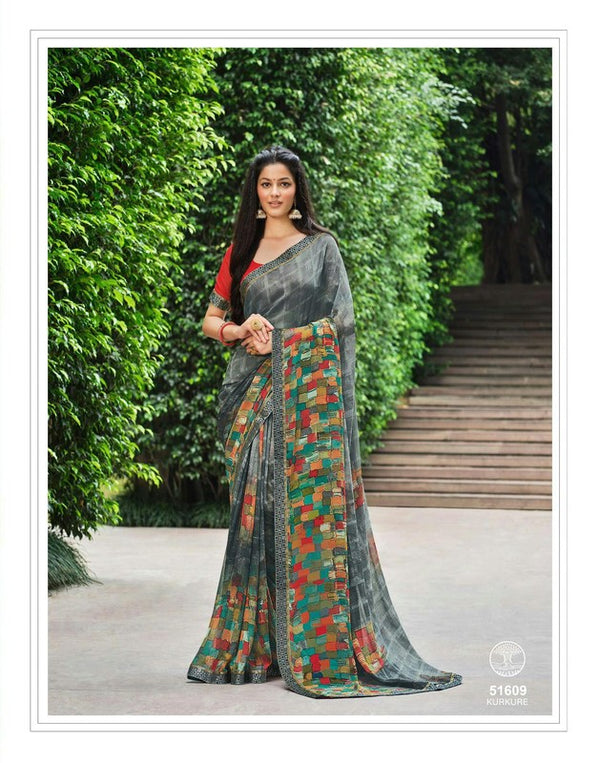 Vipul Mohini-V4 Vp-51609 Grey Georgette Saree