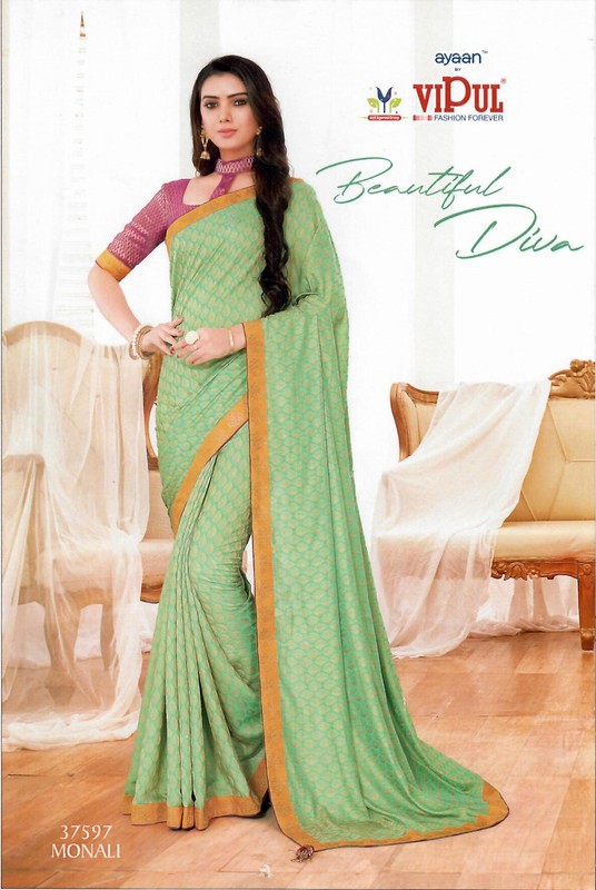 Vipul Monali Vp-37597 Green Silk Saree