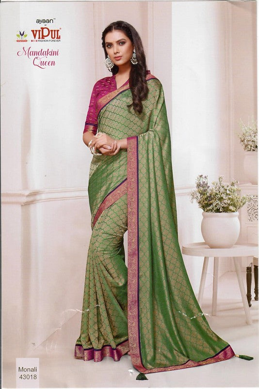 Vipul Monali Vp-43018 Green Silk Saree