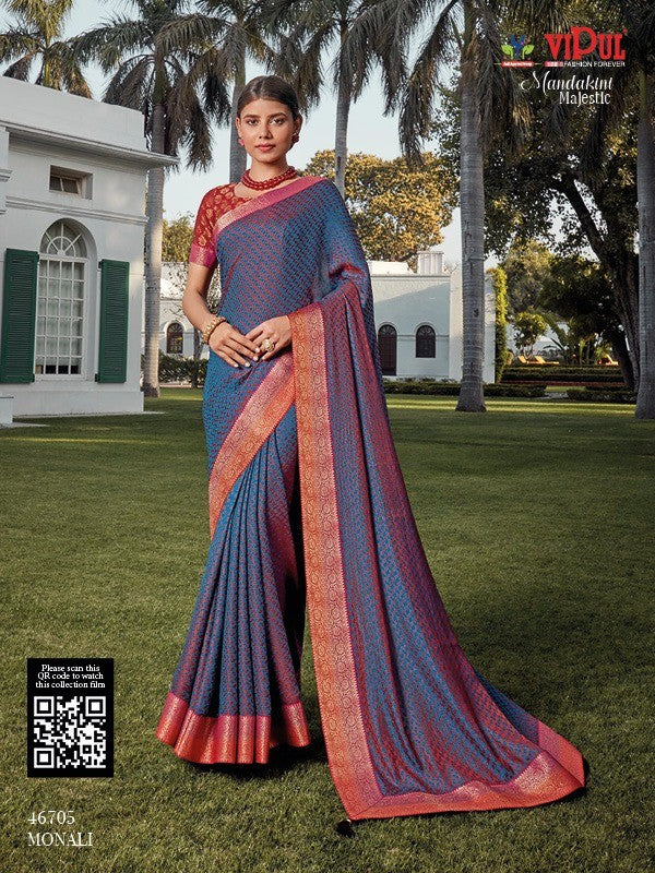 Vipul Monali Vp-46705 Blue Silk Saree