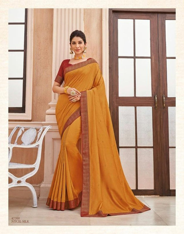 Vipul Nycil Silk Vp-47700 Yellow Vichitra Silk Saree