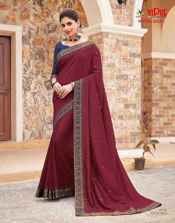 Vipul Nycil Silk Vp-47705 Maroon Vichitra Silk Saree