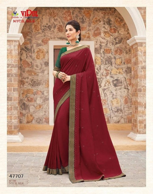 Vipul Nycil Silk Vp-47707 Maroon Vichitra Silk Saree