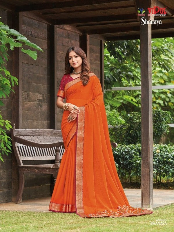 Vipul Shanaya Vp-49905 Orange Chiffon Saree